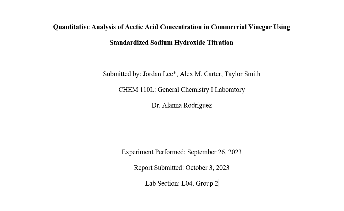 Sample Lab Report Cover Page